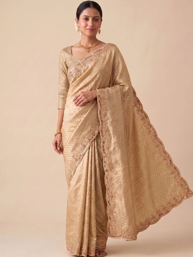 Gold woven design zari silk blend banarasi saree