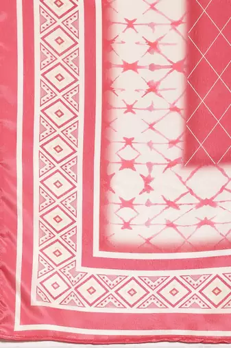 white floral printed thread work straight kurta with palazzos & dupatta