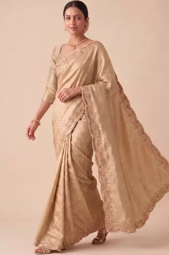 Gold woven design zari silk blend banarasi saree