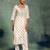 white floral printed thread work straight kurta with palazzos & dupatta