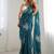 Teal floral beads and stones organza saree