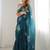 Teal floral beads and stones organza saree