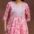 womens pink printed cotton anarkali kurta with churidar & dupatta