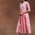 womens pink printed cotton anarkali kurta with churidar & dupatta
