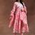 womens pink printed cotton anarkali kurta with churidar & dupatta