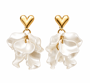 Anti-tarnish jewellery, pearl-finish petals, gold-tone heart stud, dangle drop style, women's fashion 5