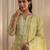 libas lime green floral printed cotton a-line suit set with dupatta