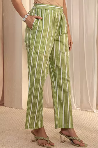 libas green floral printed cotton a-line suit set with dupatta
