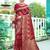 Red woven design floral printed zari organza saree