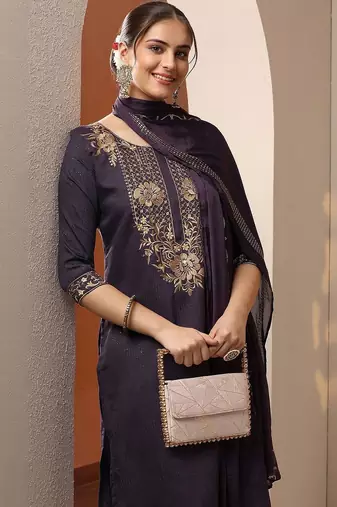 women ethnic motifs embroidered kurta with trousers & dupatta