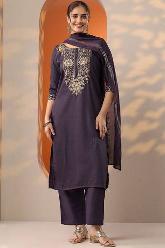 women ethnic motifs embroidered kurta with trousers & dupatta