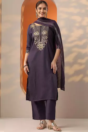 women ethnic motifs embroidered kurta with trousers & dupatta