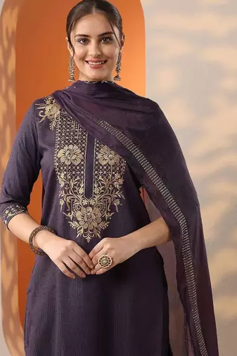women ethnic motifs embroidered kurta with trousers & dupatta