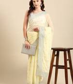 Yellow yellow & gold-toned floral embroidered saree