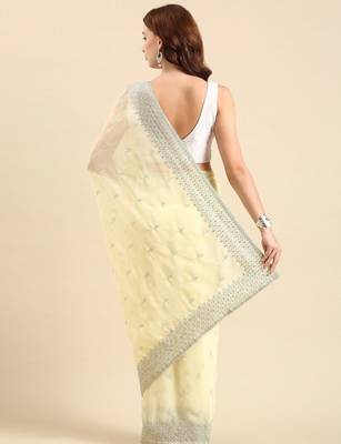 Yellow yellow & gold-toned floral embroidered saree 2