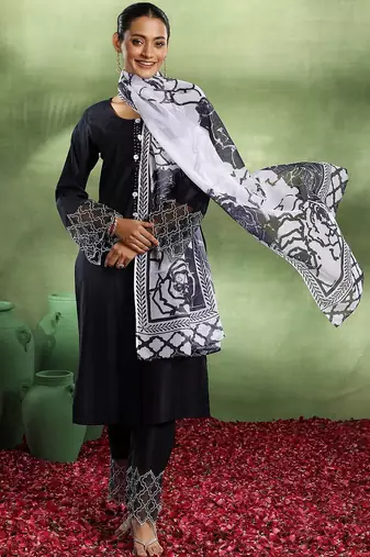beads and stones straight kurta with trouser & dupatta