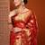 Orange red & gold-toned ethnic motifs woven design organza banarasi saree