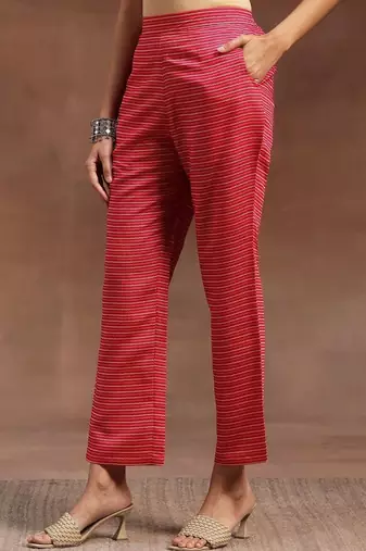 women printed regular mirror work kurta with trousers & with dupatta