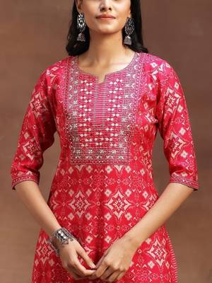 women printed regular mirror work kurta with trousers & with dupatta 4