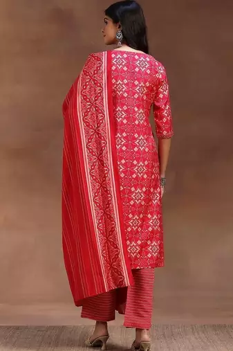 women printed regular mirror work kurta with trousers & with dupatta