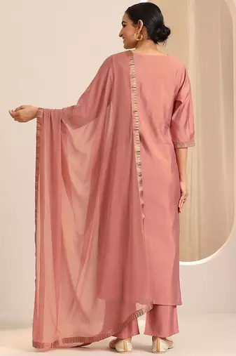 floral yoke design sequinned v-neck straight kurta with trousers and dupatta