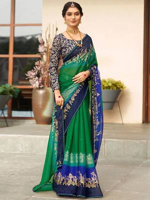 Green ethnic motifs zari poly chiffon saree 1