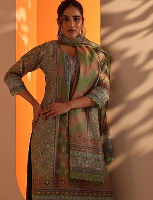 ethnic motifs printed mirror work straight kurta with trouser and dupatta 2