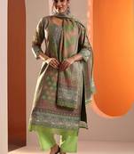 ethnic motifs printed mirror work straight kurta with trouser and dupatta