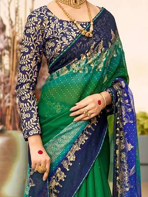 Green ethnic motifs zari poly chiffon saree 3