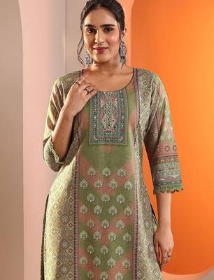 ethnic motifs printed mirror work straight kurta with trouser and dupatta 3