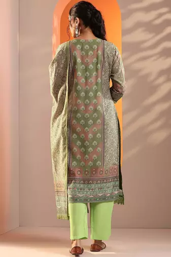 ethnic motifs printed mirror work straight kurta with trouser and dupatta