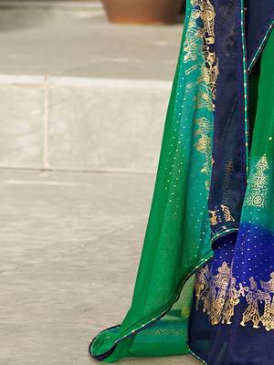 Green ethnic motifs zari poly chiffon saree 4