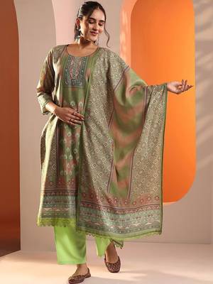 ethnic motifs printed mirror work straight kurta with trouser and dupatta 6