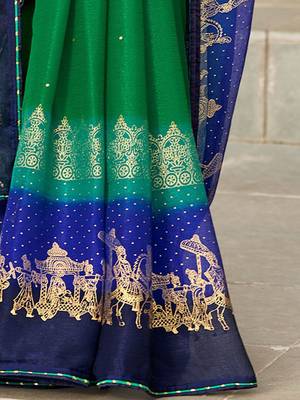 Green ethnic motifs zari poly chiffon saree 5