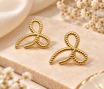 Gold bow stud earrings, twisted rope design, anti-tarnish 2