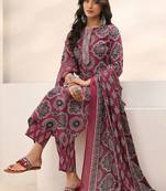 women ethnic motifs printed regular thread work kurta with trousers & with dupatta