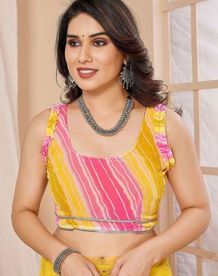 Yellow embellished ruffles border saree 5