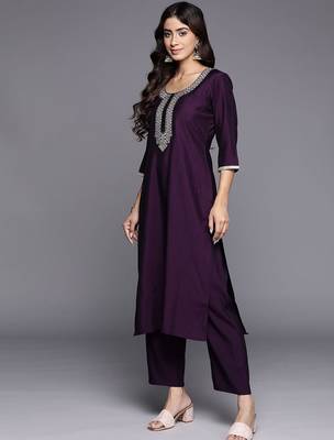 women solid kurta with trouser & dupatta 5