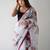 White floral embroidered organza saree