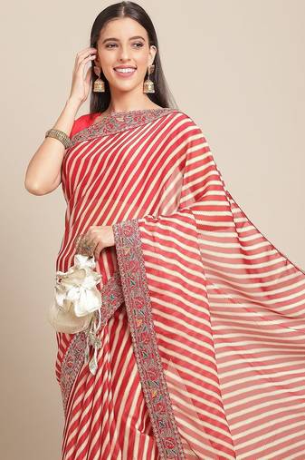 Red red & white leheriya print saree
