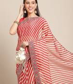 Red red & white leheriya print saree