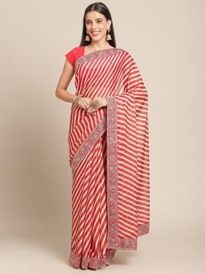 Red red & white leheriya print saree 2