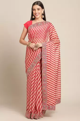 Red red & white leheriya print saree