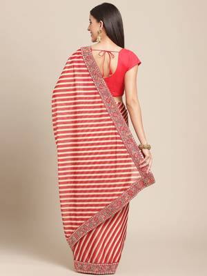 Red red & white leheriya print saree 3