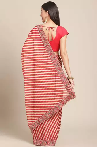 Red red & white leheriya print saree