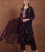 floral embroidered sequnnied straight kurta with trousers & dupatta