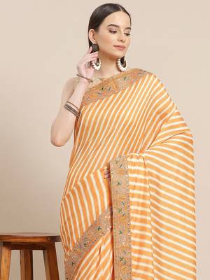 Mustard mustard yellow & cream-coloured leheriya saree 1