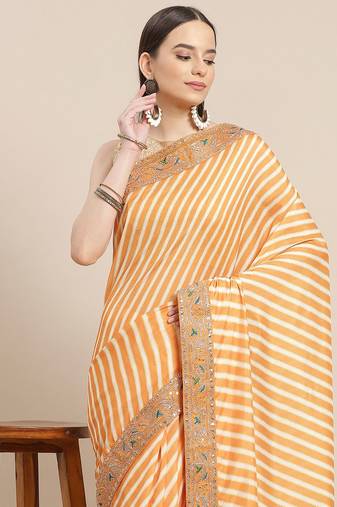 Mustard mustard yellow & cream-coloured leheriya saree