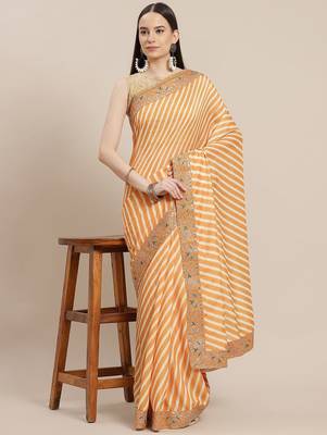 Mustard mustard yellow & cream-coloured leheriya saree 2