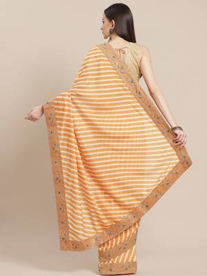 Mustard mustard yellow & cream-coloured leheriya saree 3